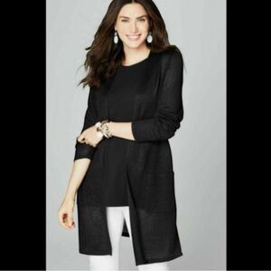 J. JILL Eve Cardigan Sweater Open Front Long Linen Blend Pockets Black Women’s